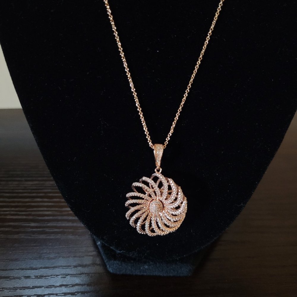 14K Rose Gold Over Silver CZ 3D Flower Necklace